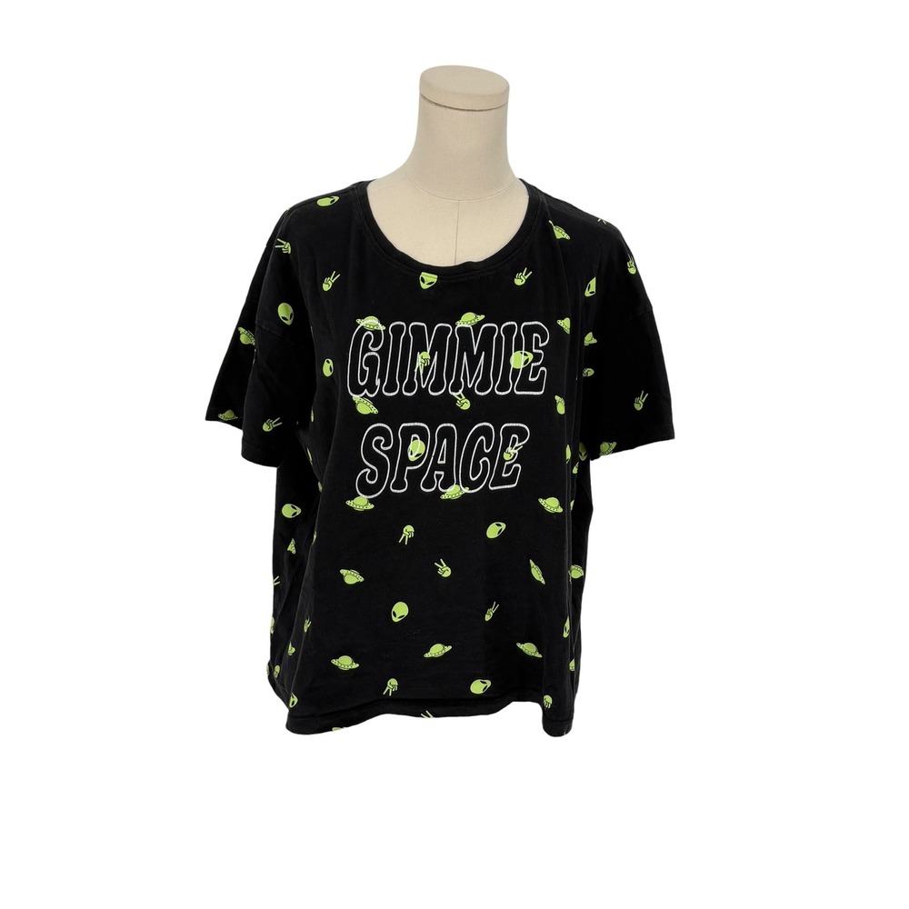 Electric Pink Graphic T-Shirt Black Alien UFO Gimmie Space 100% Cotton XL